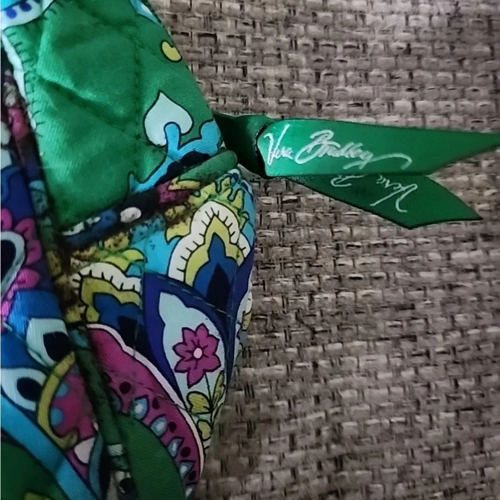 Vera Bradley Emerald Green & Pink Two Handled Satchel Bag With Wallet - Picture 4 of 10